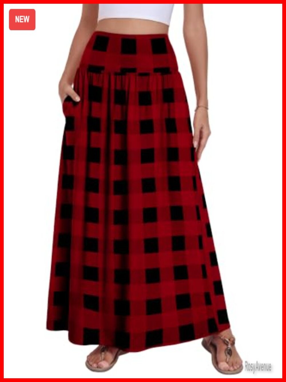Women's Flowy A-Line Maxi Skirt with Pockets High Waist Elastic